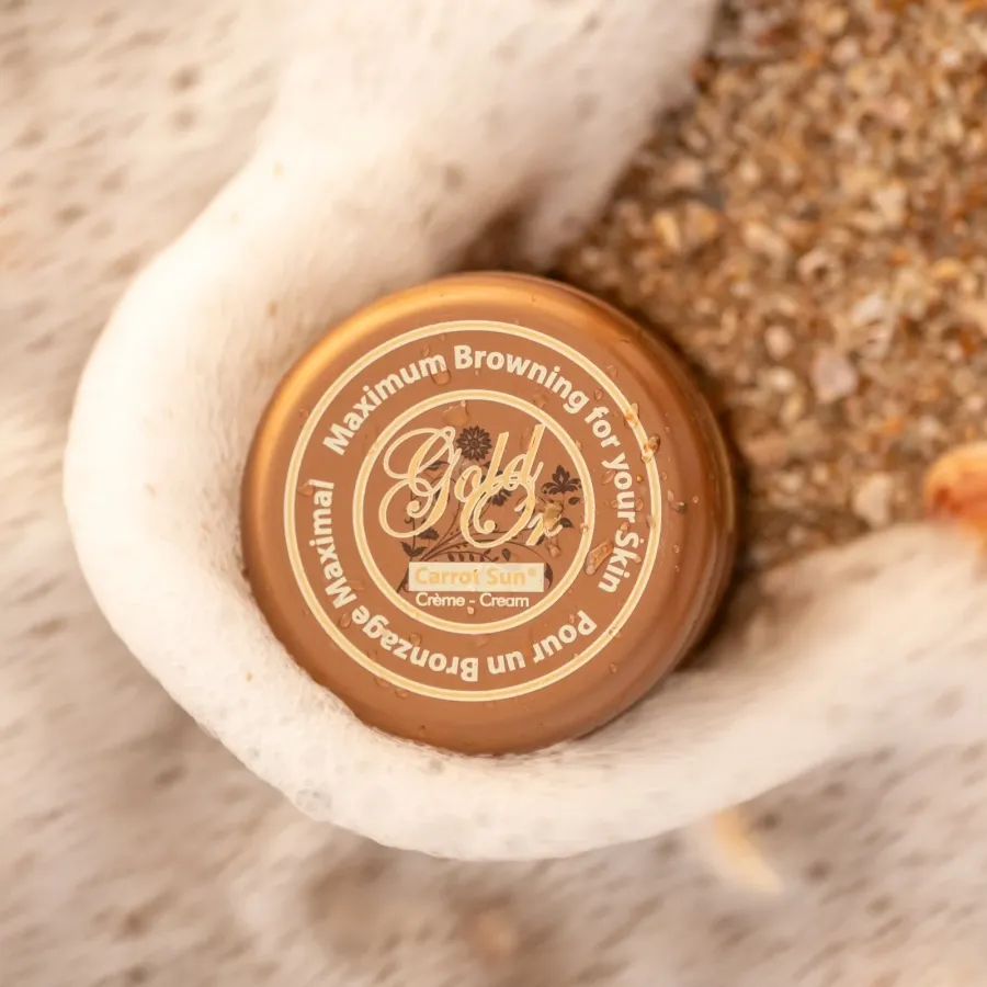 Carrot Sun Gold Cream – Natural Deep Tanning 350ml Carrot Sun Gold Tanning Cream 350ml Jar with golden glow